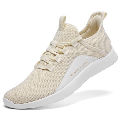 ALEADER Slip On Sneakers Women Walking Running Shoes for Athletic Running Workout Walking Shoes Non Slip Natural Size 10 US - Image 1