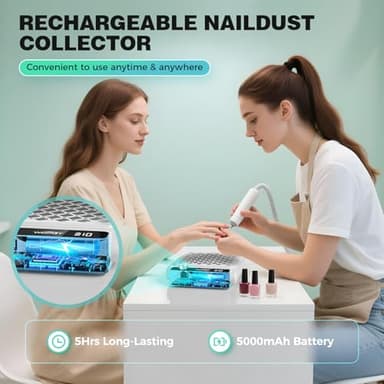 Rechargeable Nail Dust Collector, 980PA Portable Cordless Nail Vacuum Dust Collector Fan with Filter Papers (30 Pcs) for Acrylic Nail Polishing & Manicure Pedicure at Nail Salon & Home - White - Image 2
