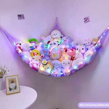 Unicorn Castle Stuffed Animals Net or Hammock Kids Toy Storage Organizer with LED Light Hanging Corner Stuffed Animals Holder Kids Girls Room Decor (Pack of 1) - Image 2