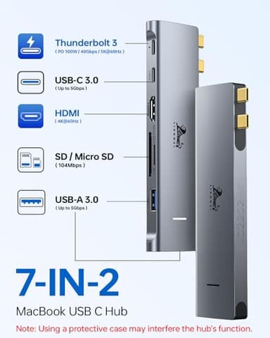 USB C Hub Adapter for MacBook Pro/Air M1 M2 M3 2023 2022 2021 13" 15" 16", 7-in-2 Multiport HDMI MacBook Accessories Dongle with Thunderbolt 3, 4K HDMI, USB C 3.0, 2 USB 3.0, SD & microSD Card Reader - Image 6