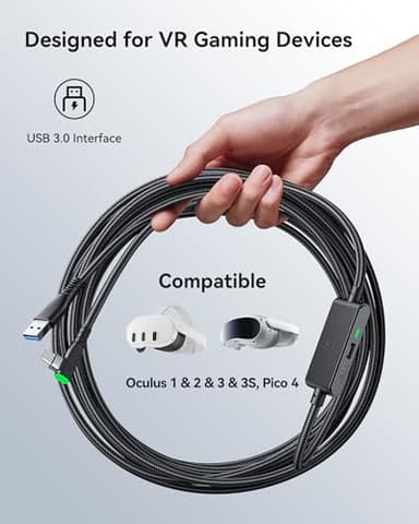 INIU Link Cable with Charging [16ft] for Meta Quest 3s Oculus Quest 3 Quest 2/Pro, Pico 4, PC VR, Steam VR, USB 3.0 High Speed Data Cable, USB C Charger Cord for VR Headset Accessories - Image 3