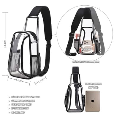 Caoroky knight clear bag for stadium events approved crossbody bags transparent TPU sling shoulder purse casual chest pack heavy duty clear backpack for men women-Black - Image 6