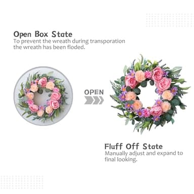 TEMPUS 18-inch Artificial Peony Wreath - Pink Spring Floral Wreath for Front Door, Wall, Wedding, Party & Farmhouse Decor - Image 4