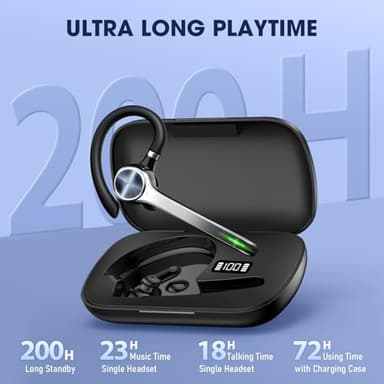 Ngsod Bluetooth Headset, Wireless Earpiece with Upgrade Noise Canceling Mic,500mAh Charging Case Support 72H Talking Time,Hand-Free Headphones with Mute Button for Computer Cell Phones Trucker Work - Image 4