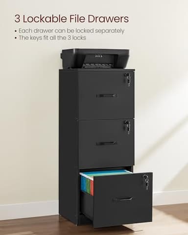 VASAGLE 3 Drawer File Cabinet, File Cabinet with Lock, Printer Stand, Office Filing Cabinet Organizer, for A4 and Letter Size Files, Ink Black UOFC055B16 - Image 6