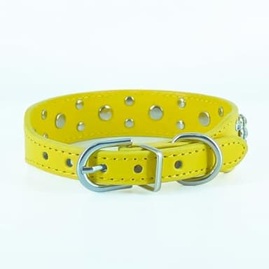 Rhinestone Flower Dog Collar - Sparkling Leather Pet Collar - for Small and Medium Dogs (Yellow XS) - Image 5