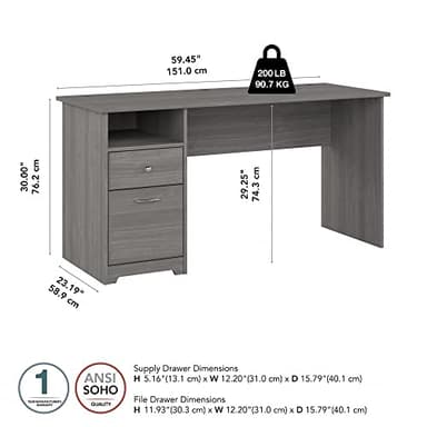 Bush Furniture Cabot 60W Computer Desk with Drawers in Modern Gray, Workstation and File Storage, Desktop with Organization Solutions for Home Office - Image 3