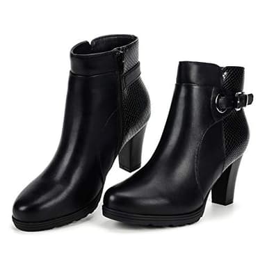 mysoft Women's Zipper Booties Chunky Stacked Heel Ankle Boots Buckle Strap Ankle - Image 3
