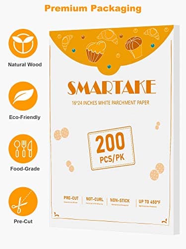 SMARTAKE 200 Pcs Parchment Paper Baking Sheets, 16x24 Inches Non-Stick Precut Baking Parchment, Suitable for Baking Grilling Air Fryer Steaming Bread Cup Cake Cookie and More (White) - Image 8