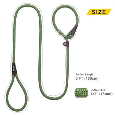 Fida Durable Slip Lead, 6 FT x 1/2" Heavy Duty Loop Leash, Comfortable Strong Rope for Large, Medium Dogs, No Pull Pet Training with Highly Reflective, Green - Image 9