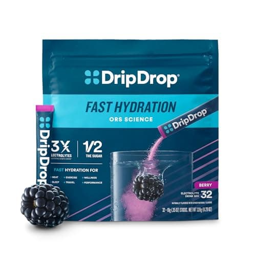 DripDrop Hydration Packets - Berry - Single Serve Electrolytes Powder Drink Mix - Non-GMO, Gluten Free, Vegan - 32 Sticks - Image 1