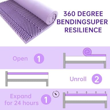 MUXHOMO 3 Inch 7-Zone Queen Mattress Topper, Egg Crate Foam Mattress Topper Queen Size for Back Pain, Lavender Cooling Gel Infused Bed Pad, CertiPUR-US and Oeko-TEX Certification (60"×80") - Image 9
