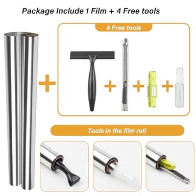 Kromapolis One Way Window Privacy Film Reflective Mirror Home Window Tint, Daytime Privacy Heat Control Anti UV Glass Tinting Static Cling (Silver, 45.2 x 236.2 inch) - Image 2