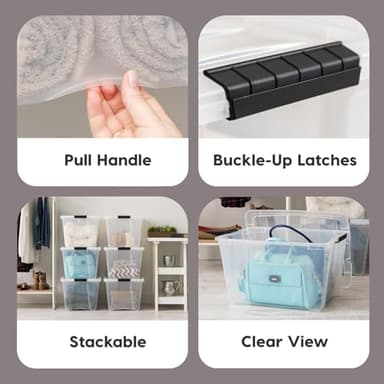IRIS USA 54 Qt Stackable Plastic Storage Bins with Lids, 6 Pack - BPA-Free, Made in USA - See-Through Organizing Solution, Latches, Durable Nestable Containers, Secure Pull Handle - Clear - Image 3