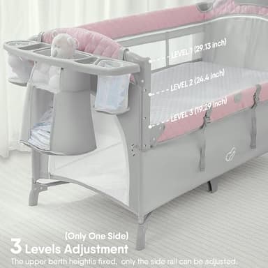 BabyBond Baby Bassinet Bedside Crib, Pack and Play with Sheet, Diaper Changing Table and Music Mobile from Newborn to Toddles, Portable Large Playard - Image 4