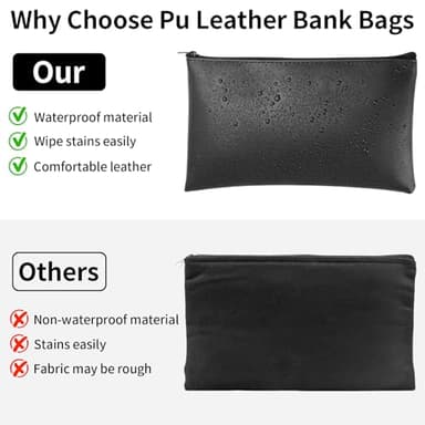 2 Pack Money Bags with Zipper, 11x6.1 Inch PU Leather Cash Pouch, Secure Bank Bag for Coins, Bills, Checks, Invoices, Cosmetics, Tools (Black) - Image 7
