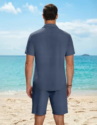 COOFANDY Men's 2 Pieces Cotton Linen Set Short Sleeve Button Down Shirts Summer Beach Shorts Casual Outfits - Image 6