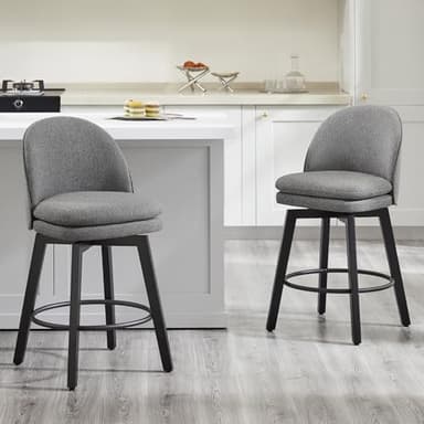 Counter Height Barstools 26 inch Upholstered Swivel Bar Stools with Back and Wood Legs for Kitchen Island,Set of 4,Dark Grey Fabric-Armless - Image 2