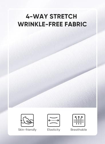 JMIERR Men's Muscle Fit Dress Shirts Wrinkle-Free Short Sleeve Casual Button Down Shirt Summer Beach Shirts,L,White - Image 5