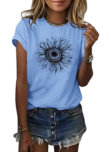 Cicy Bell Women's T Shirts Short Sleeve Tees Sunflower Graphic Loose Summer Tops - Image 1