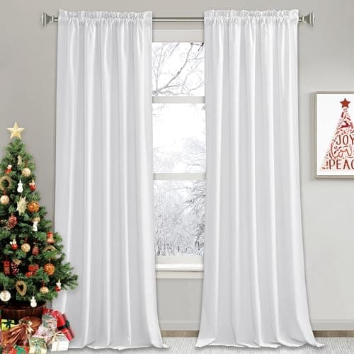 RYB Home White Velvet Curtains 84 inches 2 Panels Set - Plush Soft Modern Decorative Drapes Rod Pocket Window Treatment Panels for Bedroom Living Room Dining Room, W52 x L84 - Image 1