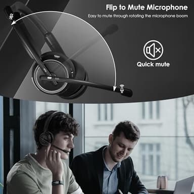 ANC & ENC Headset with Microphone for PC, Wireless Headset with Mic for Work(Flip-to-Mute & USB Dongle), Bluetooth 5.4 Noise Cancelling Headphones with Mic for Call Center/Home/Computer/Cell Phones - Image 5
