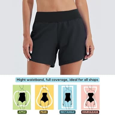 Willit Women's 5" Swim Board Shorts Quick Dry Beach Swimming Shorts UPF 50+ High Waisted Liner Pockets Black Size 18 - Image 2