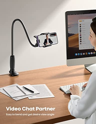 Lamicall Gooseneck Phone Holder for Bed - [Upgraded Stable Clip] for Desk, Headboard, Bed, Bedside, Table, Flexible Gooseneck Long Arm Stand, Overhead Cell Phone Clamp Mount, for All 4-7” Devices - Image 3