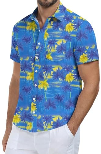 NITAGUT Mens Hawaiian Beach Shirt Retro Printed Summer Beach Short Sleeve Button Down Shirts with Pocket Blue,Coconut, Medium - Image 2
