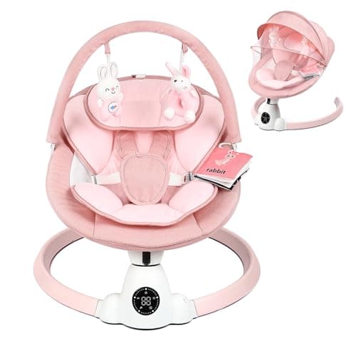 Uuoeebb Baby Swing for Infants, Portable Electric Baby Swings with Bluetooth, 5 Swing Speed, 10 Lullabies, 5-Point Harness, Remote Control & Touch Panel - Infant Swing for Indoor & Outdoor Use, Pink - Image 1