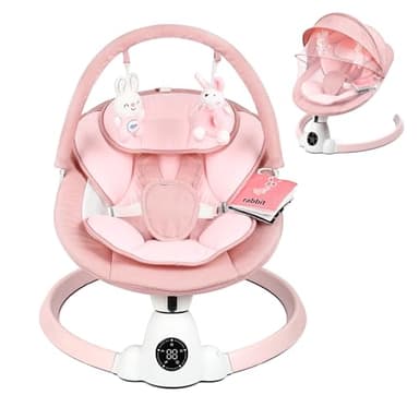 Uuoeebb Baby Swing for Infants, Portable Electric Baby Swings with Bluetooth, 5 Swing Speed, 10 Lullabies, 5-Point Harness, Remote Control & Touch Panel - Infant Swing for Indoor & Outdoor Use, Pink - Image 1