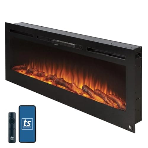 Touchstone Smart Electric Fireplace-The Sideline 50" Wide-in Wall Recessed - 30 Realistic Ember Color/Flame Options - 1,500W Heater w/Thermostat - Log & Crystal Hearth Options - Alexa/WiFi Enabled - Image 1