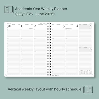 POPRUN Planner 2025-2026 (Large - 8.5'' x 10.5'') Academic Weekly Calendar (July 2025 - June 2026) with Hourly Time Slots, Monthly Tabs, 100GSM Thick Papers, Spiral Leather Cover - Green - Image 3