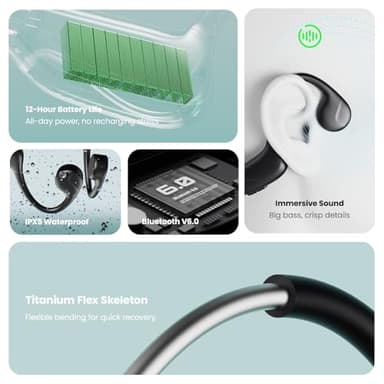 Hitarah Bone Conduction Headphones,Bluetooth V6.0 Open Ear Headphones with Mic,Bone Conduction Earbuds 12Hrs Playtime,IPX5 Waterproof Sport Headphone for Running - Image 7