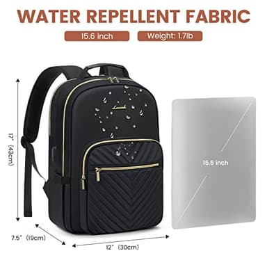 LOVEVOOK Laptop Backpack for Women 15.6 inch,Cute Womens Travel Backpack Purse,Professional Laptop Computer Bag,Waterproof Work Business College Teacher Bags Carry on Backpack with USB Port,Black - Image 5