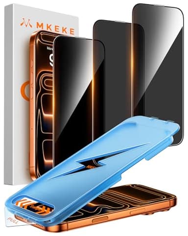 Mkeke for iPhone 17 Pro Privacy Screen Protector 3 Pack, [9H+ Tempered Glass] [16 FT Military-Grade Drop Protection] Shockproof Full Edge Coverage 6.3 inch 2025