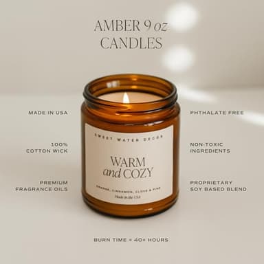 Sweet Water Decor Hello Fall Soy Candles - Fall Candle with Hot Cider, Cinnamon, Cloves, and Nutmeg Scent for Home - Soy Candle with 40 Hours Burn Time - 9Oz Black Lid Amber Jar Candles Fall Scents - Image 2