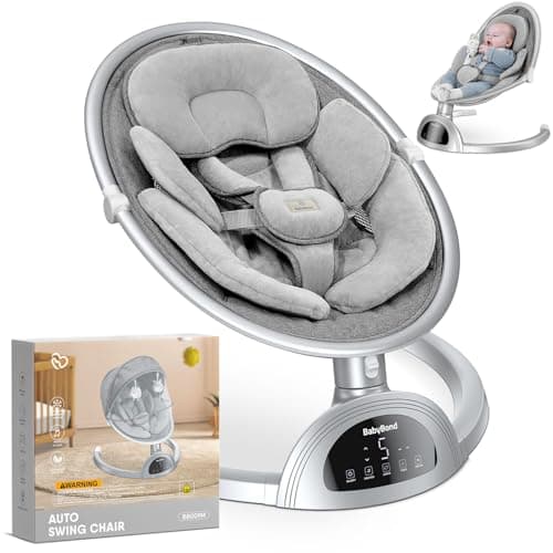 BabyBond Baby Swings for Infants, Bluetooth Infant Swing with Music Speaker, 3 Seat Positions, 5 Point Harness Belt, 5 Speeds and Remote Control - Portable Baby Swing for Indoor and Outdoor (Silver) - Image 1