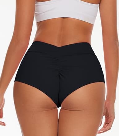Women's Booty Shorts-High Waist V Back Yoga Shorts- Spandex Dance Hot Pants Butt Lifting Rave Bottoms Black - Image 4