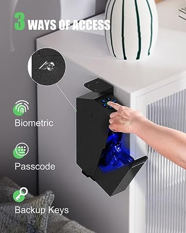 HOLEWOR Gun Safe, Biometric Pistol Safe Fingerprint Quick Access Drop Down Handgun Safe Single Mount Pistol Case for Desk Bedside Nightstand - Image 4