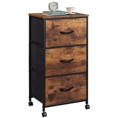 WLIVE Dresser with 3 Drawers, Fabric Nightstand, Cabinet with Wheels, Organizer Storage Dresser for Bedroom, Office, Closets, Sturdy Steel Frame, Easy Pull Handle, Rustic Brown Wood Grain Print - Image 1