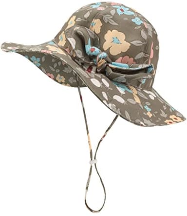 Baby Girl Sun Hat Summer Beach Hats with UPF 50+ Toddler Infant with Wide Brim Strap Outdoor Bucket Hat A-Brownflower 0-6 Months - Image 1