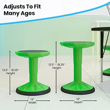 Flash Furniture Carter Adjustable Height Active Learning Stool for Classrooms, Backless Wobble Stool with 360-Degree Swivel, 14" - 18" H, Green - Image 3