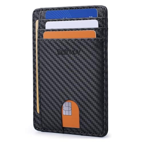 Buffway Slim Minimalist Front Pocket RFID Blocking Leather Wallets for Men and Women - Carbon Fiber Black - Image 1
