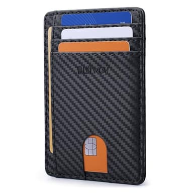 Buffway Slim Minimalist Front Pocket RFID Blocking Leather Wallets for Men and Women - Carbon Fiber Black - Image 1