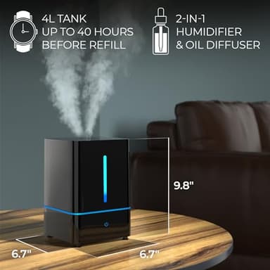 Everlasting Comfort Humidifiers for Bedroom (4L) – Quiet Cool Mist Small Humidifier for Large Room with Oil Diffuser, 40-Hour Runtime, Easy to Clean, Auto Shut-Off, Ideal for Baby Nursery & Plants - Image 2