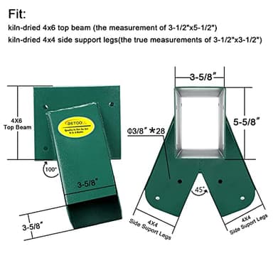 BETOOLL A-Frame 2 Brackets Swing Set Bracket with Mounting Hardware (Green) - Image 4
