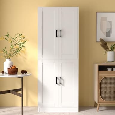 DIYART White Kitchen Pantry, 71" Tall Cabinet with Doors, Hutch with Storage for Dining Room - Image 3
