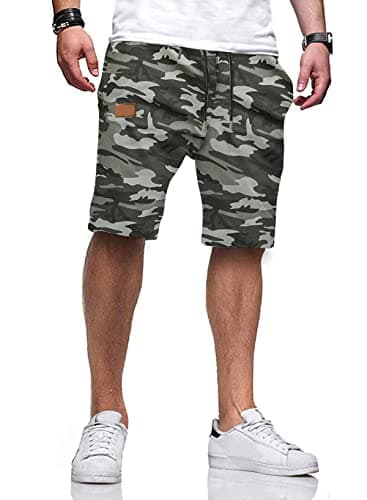 JMIERR Mens Casual Shorts - Fashion Cotton Drawstring Summer Beach Stretch Waist Twill Chino Golf Travel Essentials Cruise Camo Shorts with Pockets for Men 8 Inch Inseam, L, Camouflage 1 - Image 1
