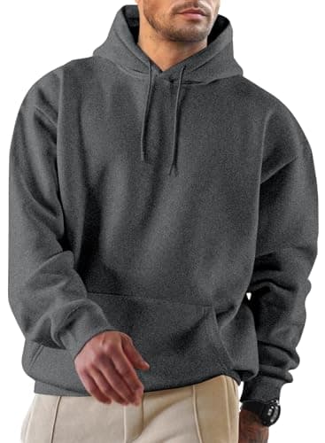 JMIERR Fall Sweatshirts for Mens Comfy Simple Plain Drawstring Hoodies Collar Fleece Long Sleeve with Pockets Hooded Pullovers Casual Loose Fit Shirts Cotton Sweater, US43(L), Carbon Grey - Image 2